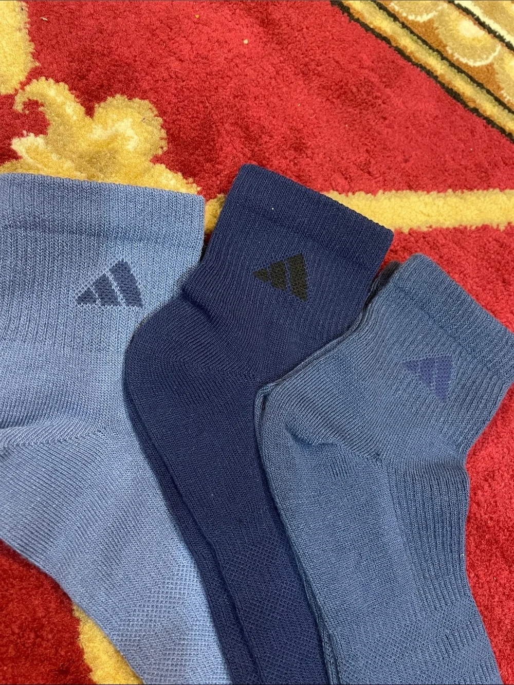 adidas Men's 3-Pack Ankle Socks in Light Blue, Navy, and Royal Blue